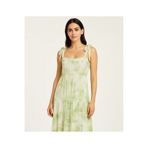 Line & Dot Women’s Green White Tie Shoulder Maxi Dress Size M Boho